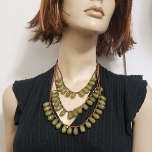 Green Acrylic 3 Strand Faceded Bib Necklace